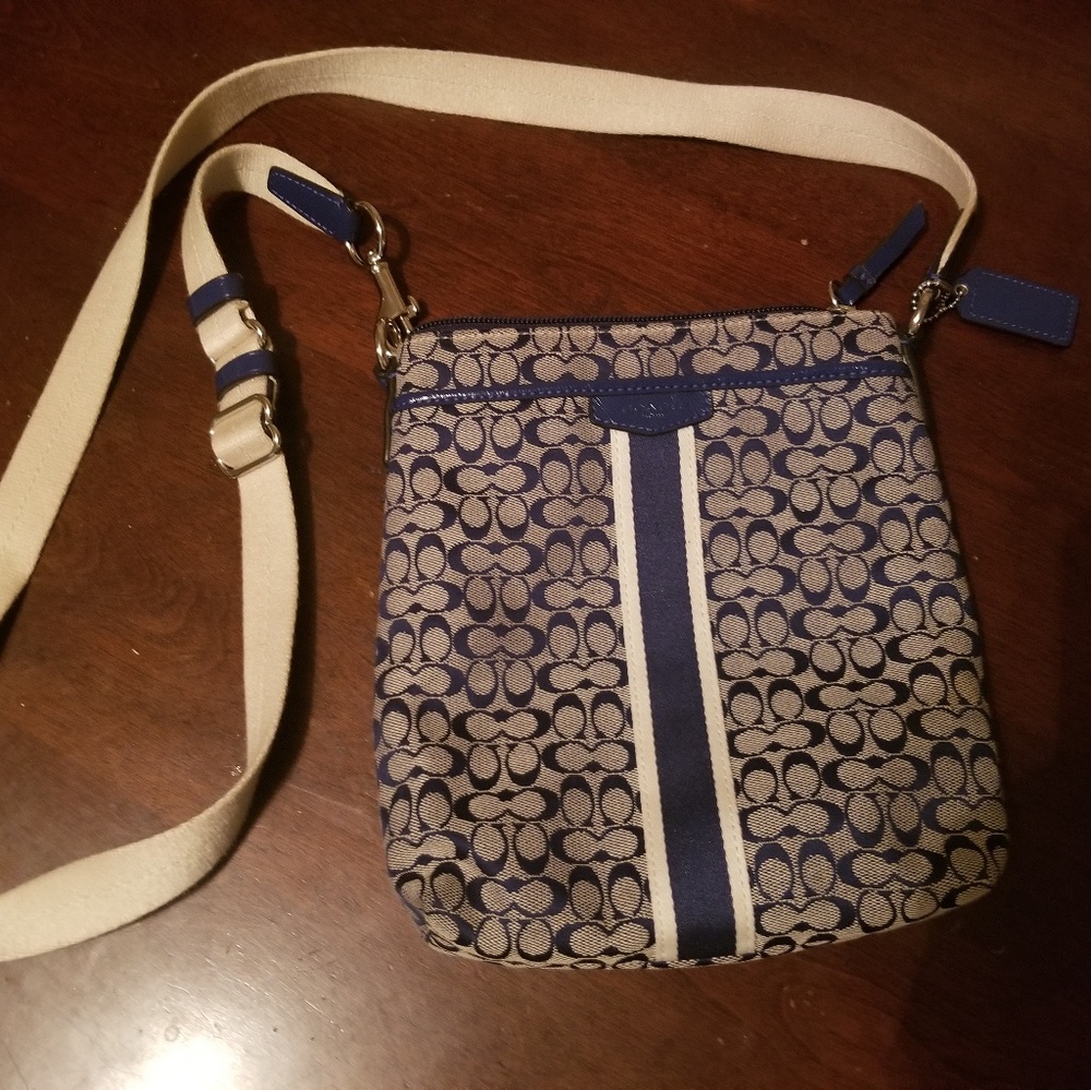 COACH Blue and Khaki Cross-Body Purse